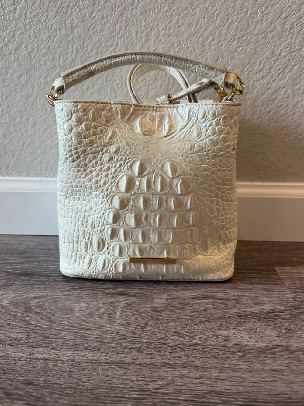 Brahmin Amellia mini Cream Croc-Embossed crossbody Bag in white coconut milk